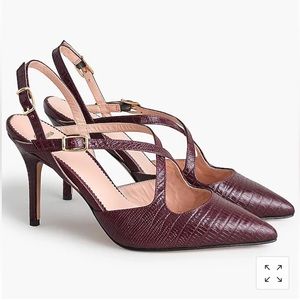 J Crew Strappy Elsie pumps lizard embossed leather size 8 Vintage Burgundy Heels